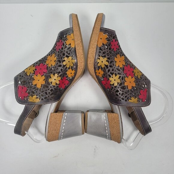 L'Artiste Spring Step Floral Cut-Out Leather Heeled Sandals US Size 9 EU 40 - Picture 6 of 8